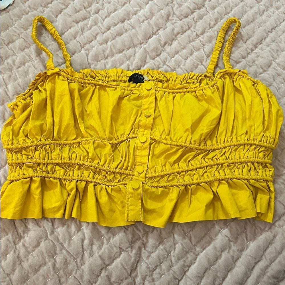 J. Crew Bright Yellow Ruched Ruffle Crop Top - Picture 3 of 7